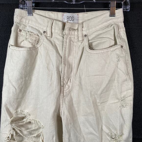 BDG Womens Jeans Off White High Rise Baggy Ripped Distressed 100% Cotton 27 - Picture 2 of 15